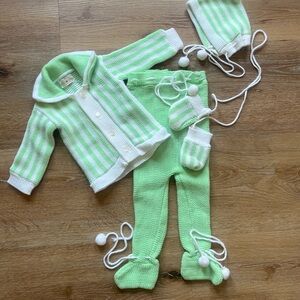 Vintage Green and White Baby Knit Set 12 Months